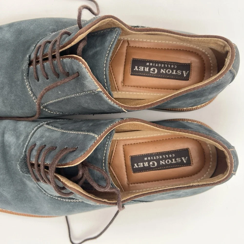 Aston Grey LEU Oxford Dress Shoes Men's 8 Navy Blue Genuine Leather Lace-Up